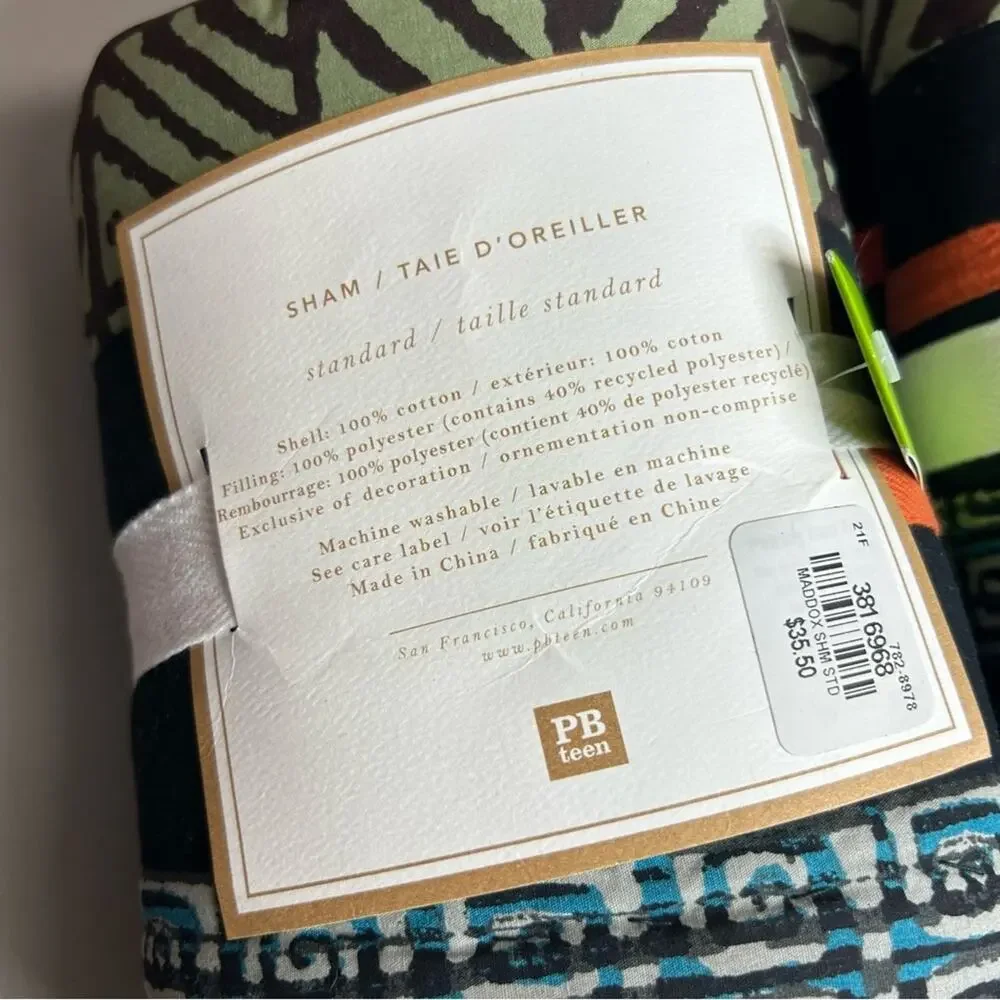 2 Pottery Barn Teen Maddox Standard Shams Reversible 100% Cotton Percale NWT